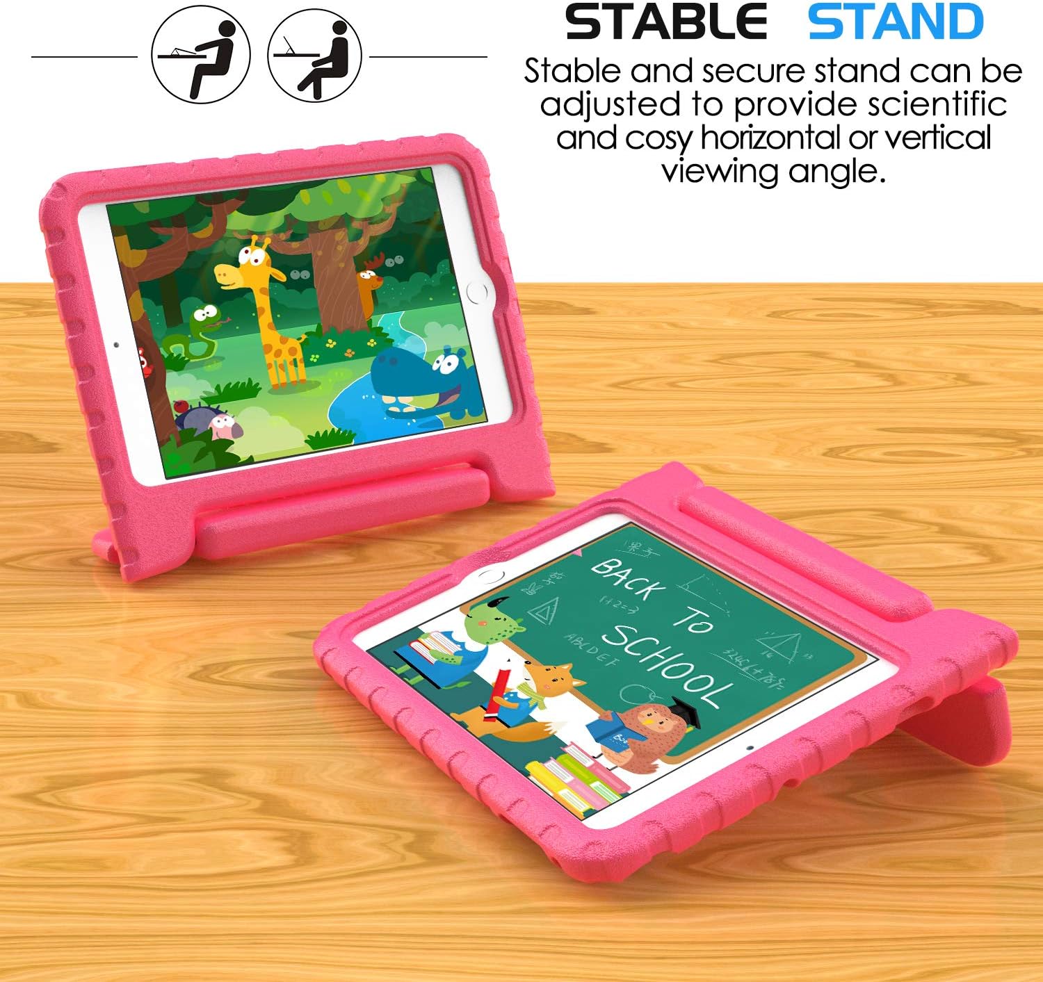 MoKo Case Fit New iPad Mini 5 2019 (5th Generation 7.9 inch) - Kids Shock Proof Convertible Handle Light Weight Protective Stand Cover for iPad Mini 2019/2015 - Magenta