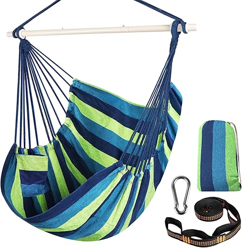 Chihee Silla tipo hamaca, columpio de metal fuerte, barra esparcidora plegable, portátil, silla colgante de máximo 500 libras, asiento cómodo, para