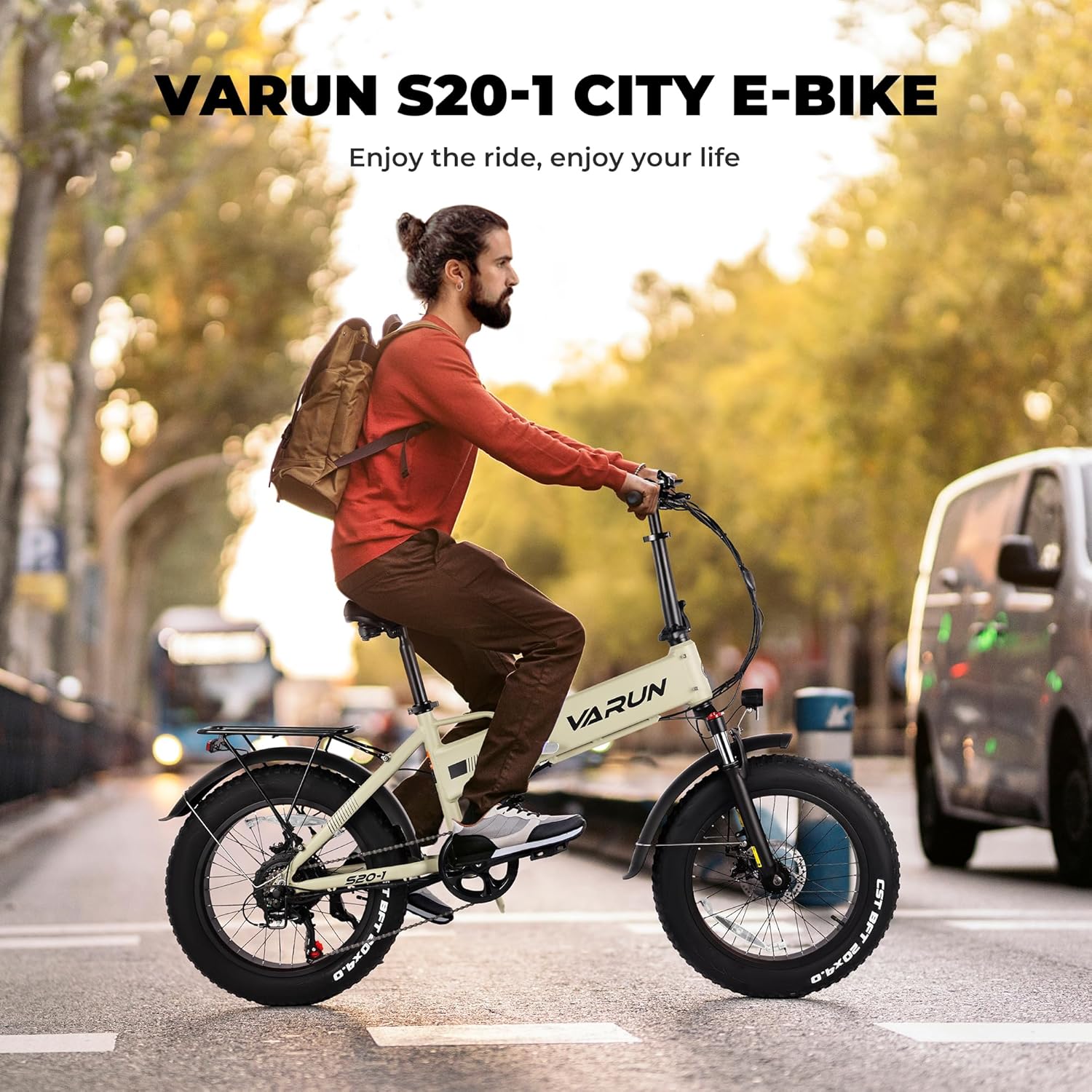 VARUN Electric Bike - Peak 750W Ebikes for Adults Up to 80KM, 48V 13AH Anti-Theft Battery, Shock Absorber, 5 Pedal-Assist Level, Portable 20" Fat Tire Electric Bike for Women & Men