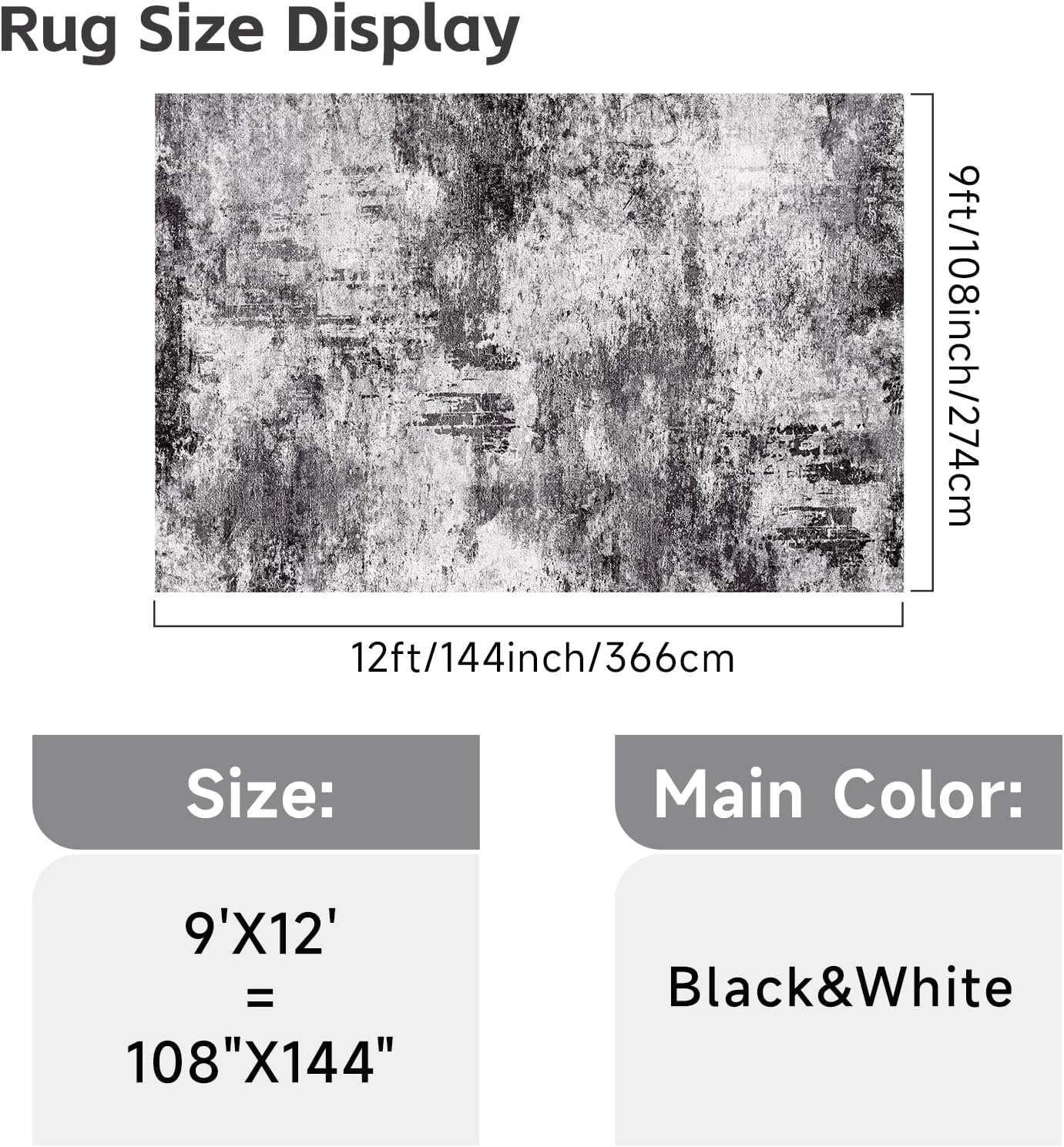 RUUGME 9x12 Abstract Area Rug: Large Non Slip Living Room Rugs Dark Grey image 2