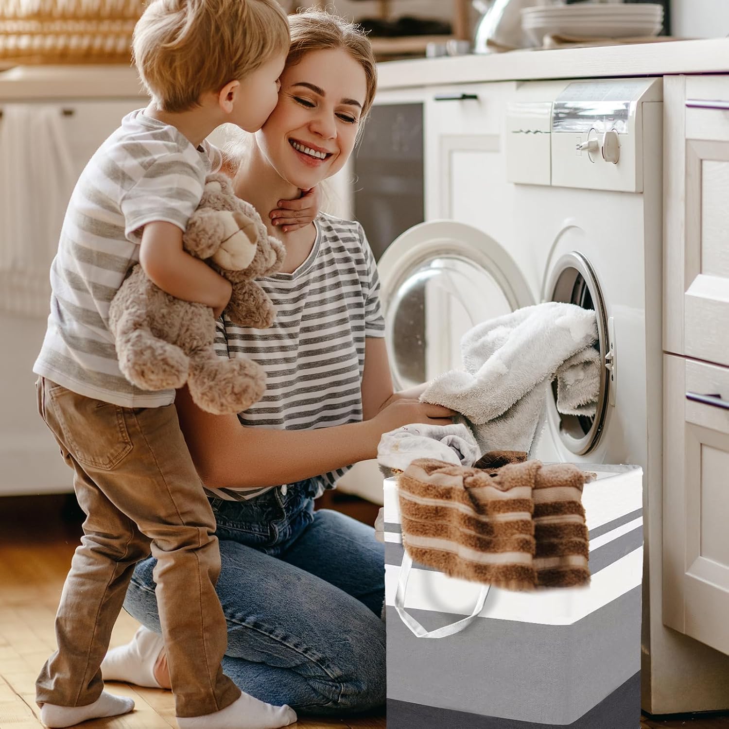 6 Pack Laundry Hamper Freestanding, Large Laundry Basket, 75 L Collapsible Tall Clothes Hamper with Easy Carry Handles for Clothes, Towels in the Family and Dorm, Gradient Grey