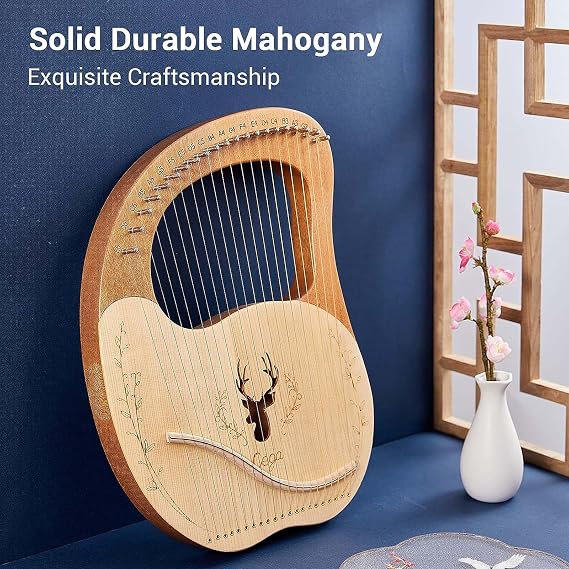 Lyre Harp 21 27 32 Strings Mahogany Wood Kids Harp Instrument Extra Metal String Set Lyre Music Book for Beginners Tuning Wrench For Music Lovers,32 String [Energy Class A]