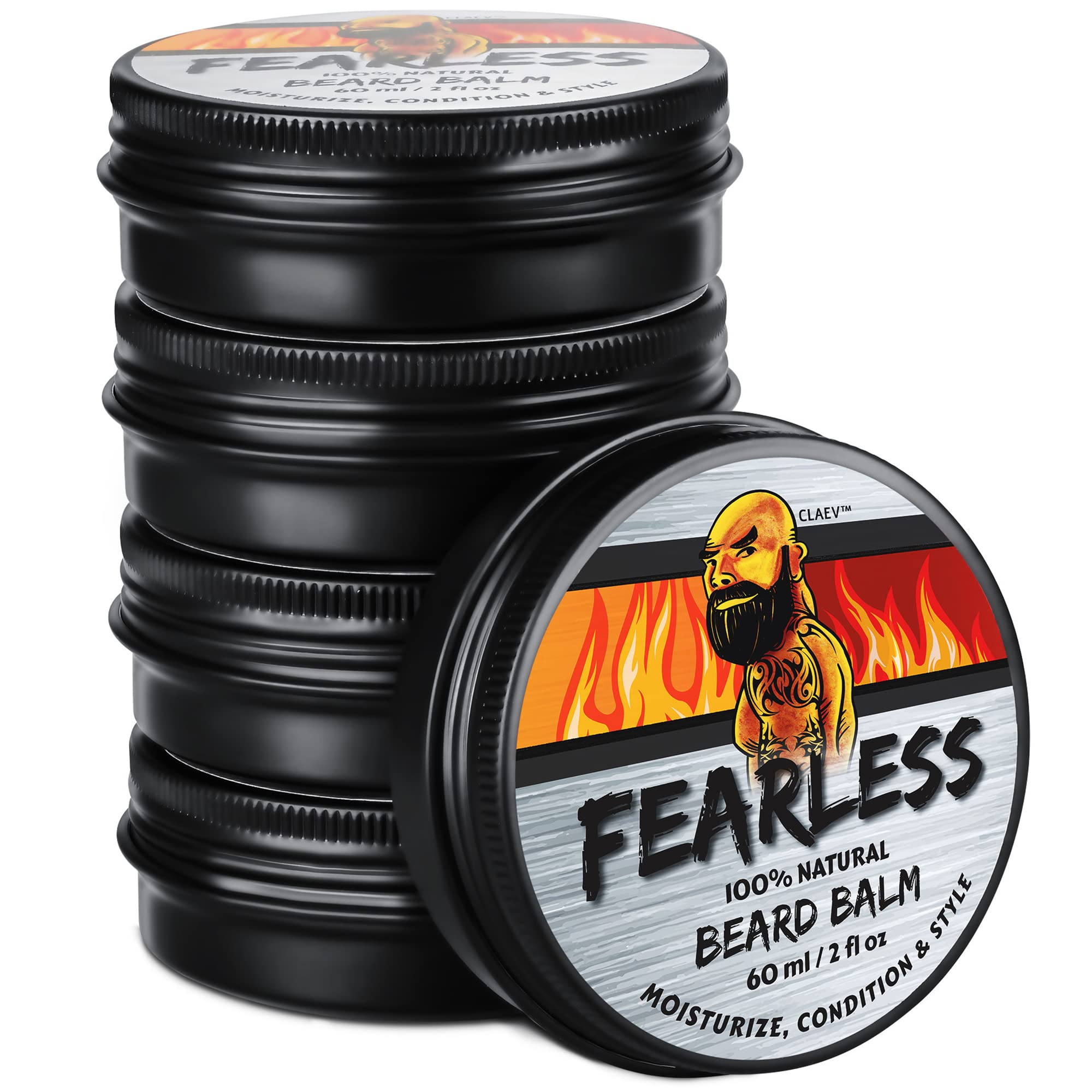 Beard Balm (2 oz, 5 Pack), 100% Natural Beard Conditioning & Styling Balm, Designed for Rugged, Active, or Outdoorsy Men, Includes Shea Butter, Natural Beeswax, Cedarwood Oil, Claev is a US Company