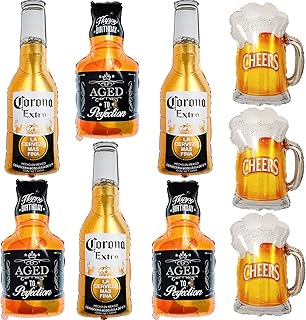 9pcs Corona Whisky Beer Mug Mylar Helium Balloons, Men Women Boys Girls Beer Themed Birthday Party Decoration, Baby Shower Engagement Decoration Supplies