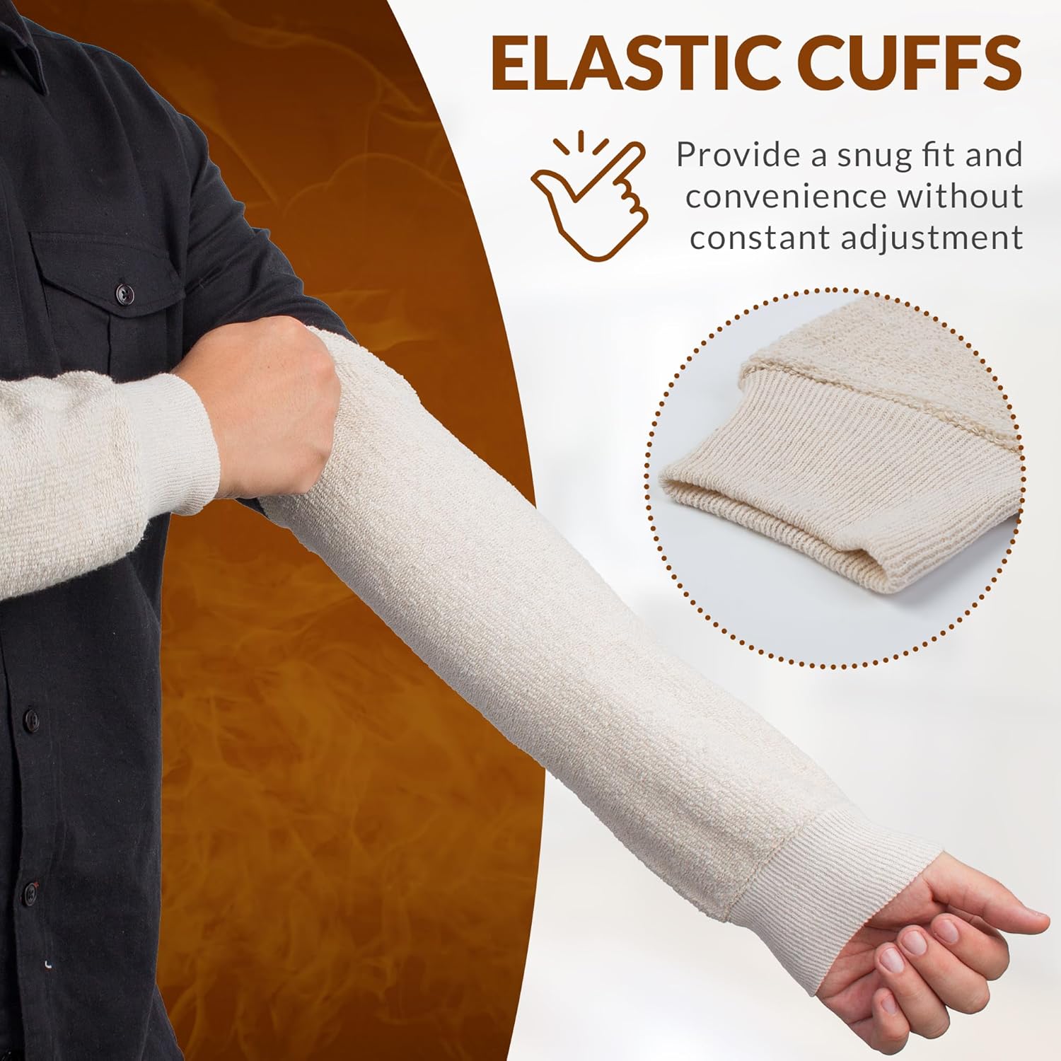 Terry Cloth Arm Sleeves, 17 Inch, Natural Beige, 6 Pack (3 Pairs), Cotton Polyester Blend, Vegan Eco-Friendly Fabric, Reversible, Machine Washable, Elastic Knit Cuffs, Cooking & Baking
