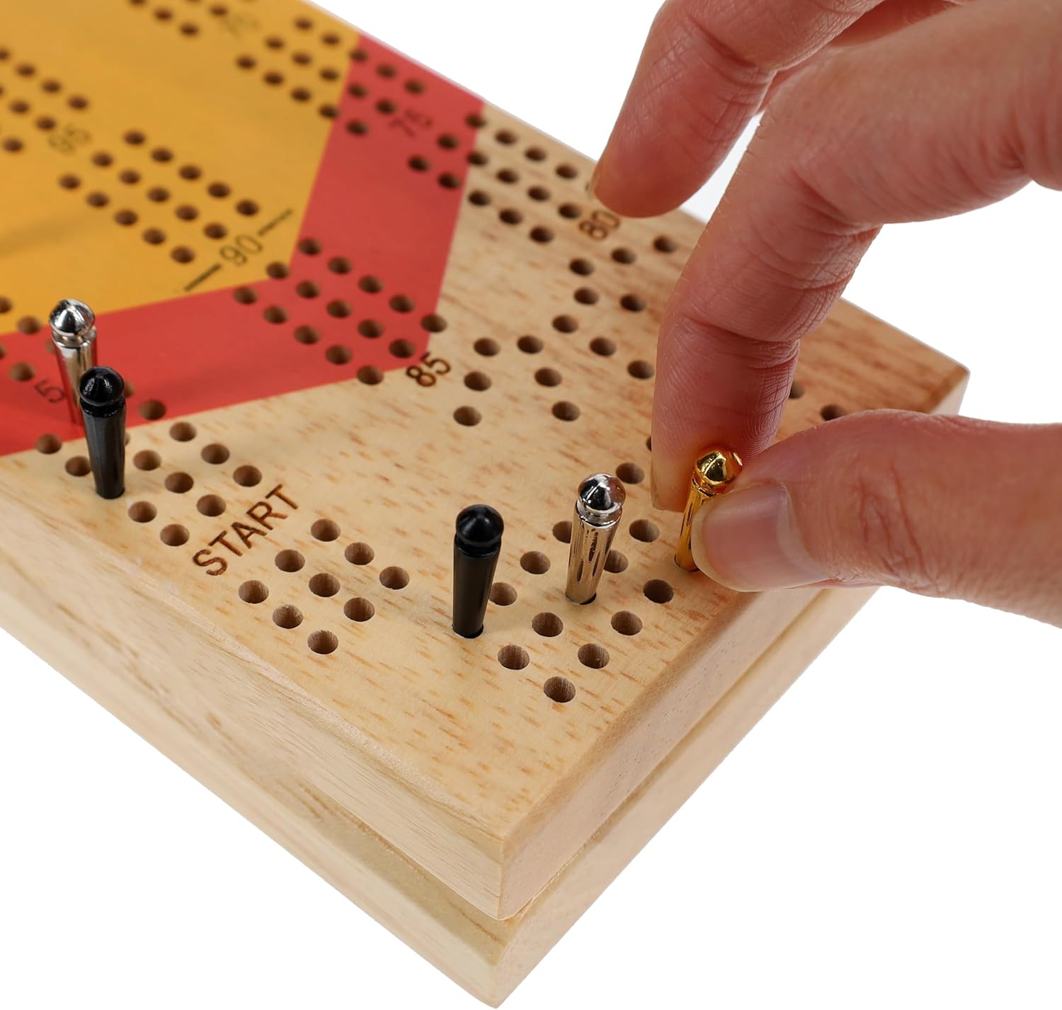 Pacific Shore Games Canoe Cribbage Board Game Set, Cheveron Nautical Print, Continuous 3 Track Travel Cribbage Boards Unique, Wooden Board Games for Adults, 9 Metal Cribbage Pegs, 12 Inches