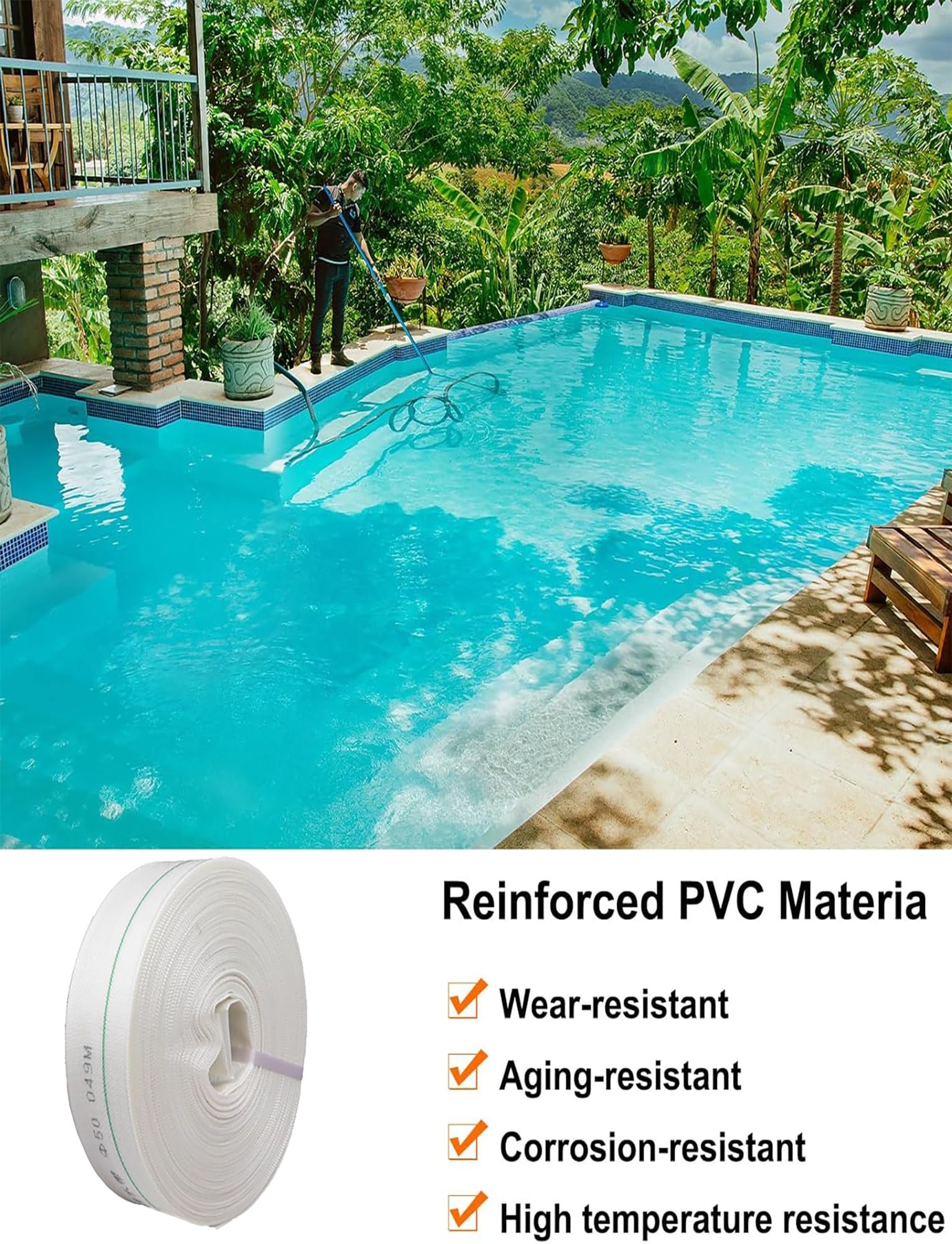 Manguera de Descarga Layflat, Manguera Plana de Descarga Agua PVC for Transferencia Fuego retrolavado Piscina, 3 Pulgadas, 10-100 Metros(99meter)