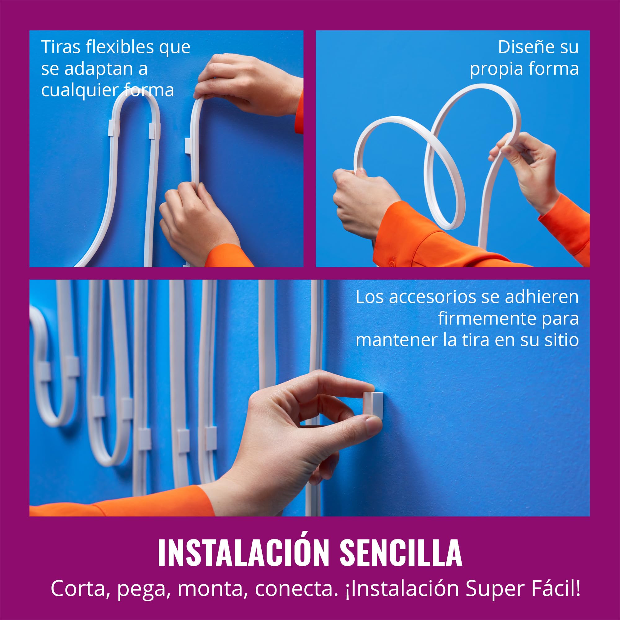 WiZ-Tira Led Inteligente Neon Flex 5 m-flexible, 16 millones de colores (RGB), conexión via Wi-Fi, control por voz/aplicación, funciona con Google Home, Alexa y HomeKit, tecnologia Spacesense y Matter