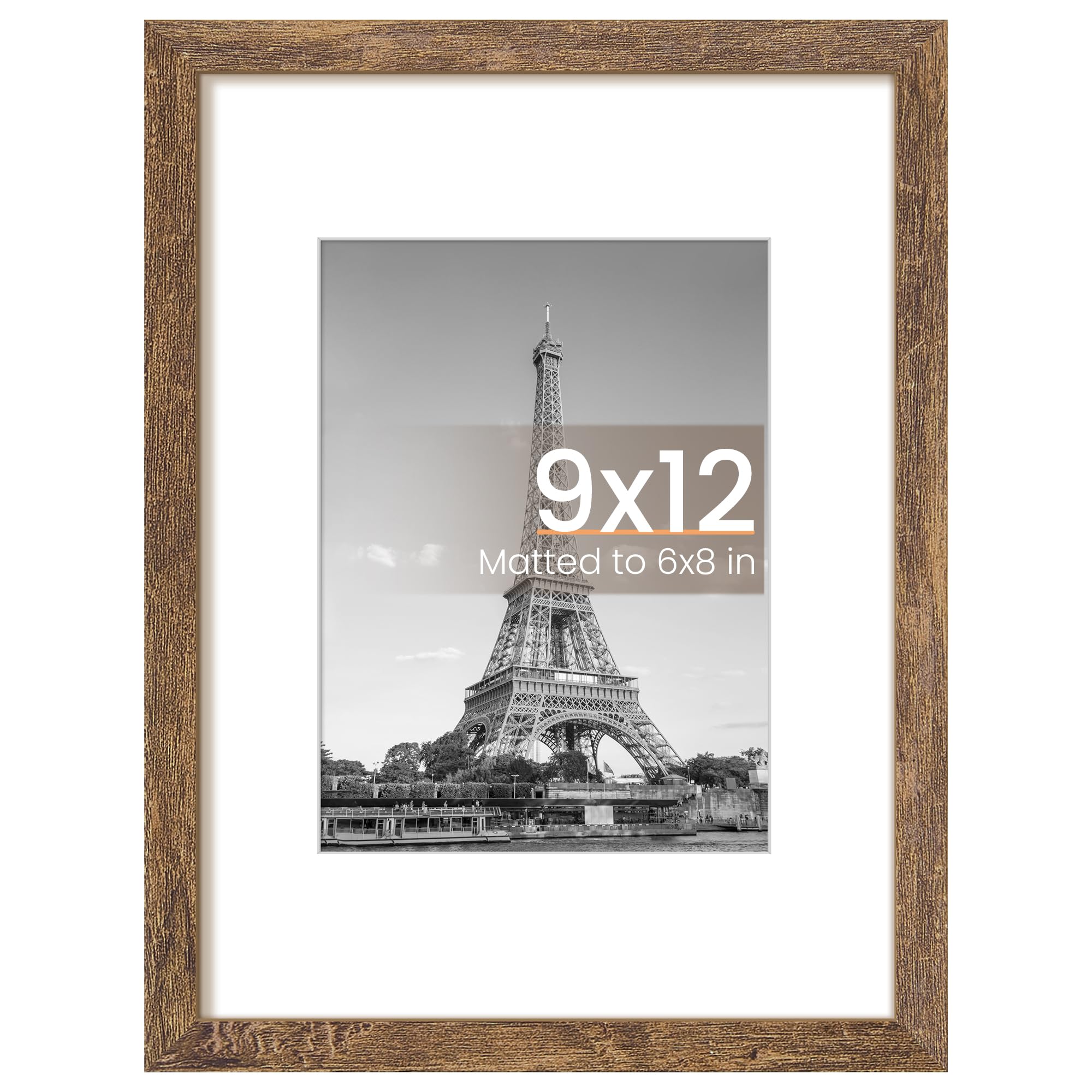 upsimples 9x12 Picture Frame, Wall Decor Photo Frames, Rustic Brown 1 Pack