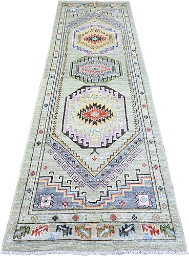 Shahbanu Rugs Alfombra de pasillo anudada a mano de angora afgana gris pardo 3 pies 0 pulgadas x 10 pies 0 pulgadas