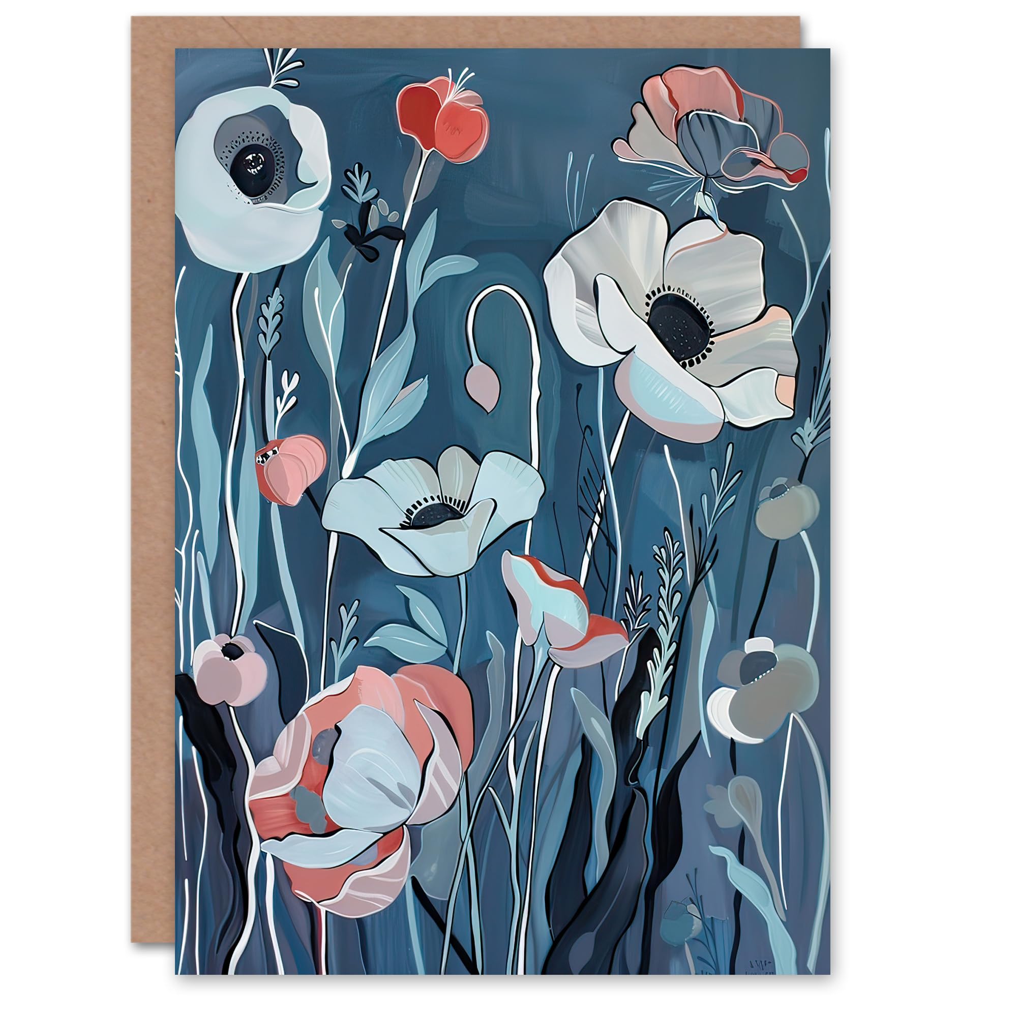Artery8 Greeting Card Elegant Spring Wildflowers Blue Pink Painting For Her Woman Birthday Card