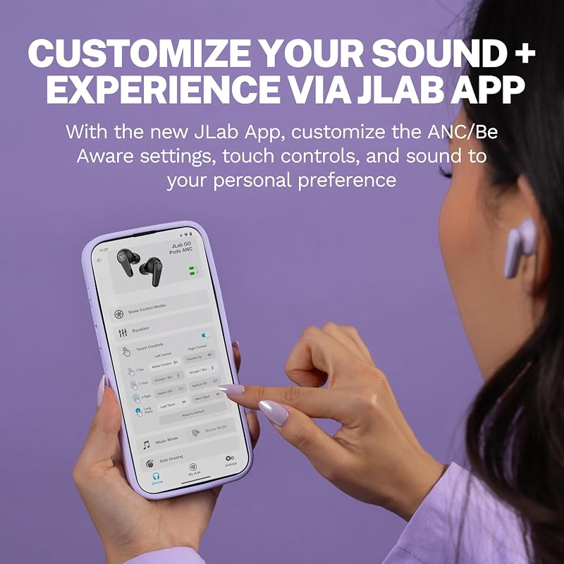 JLab, Go Pods ANC, True Wireless Earbuds, Active Noise Cancelling Bluetooth Earbuds, Lilac image 5