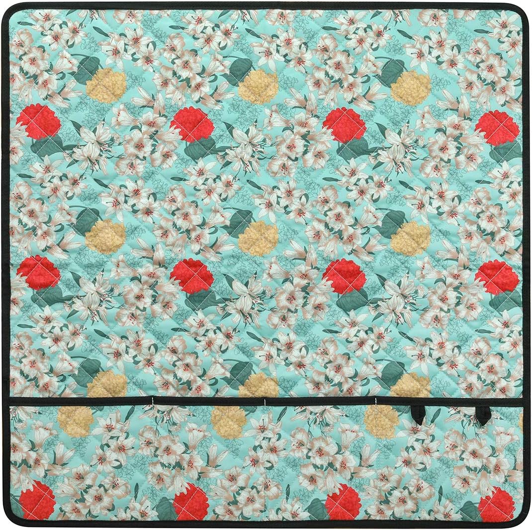 LOOEN Sewing Machine Mat Sewing Machine Pad for Table with Pockets Organizer for Sewing Machine Accessories Sewing Machine Mat(Floral)