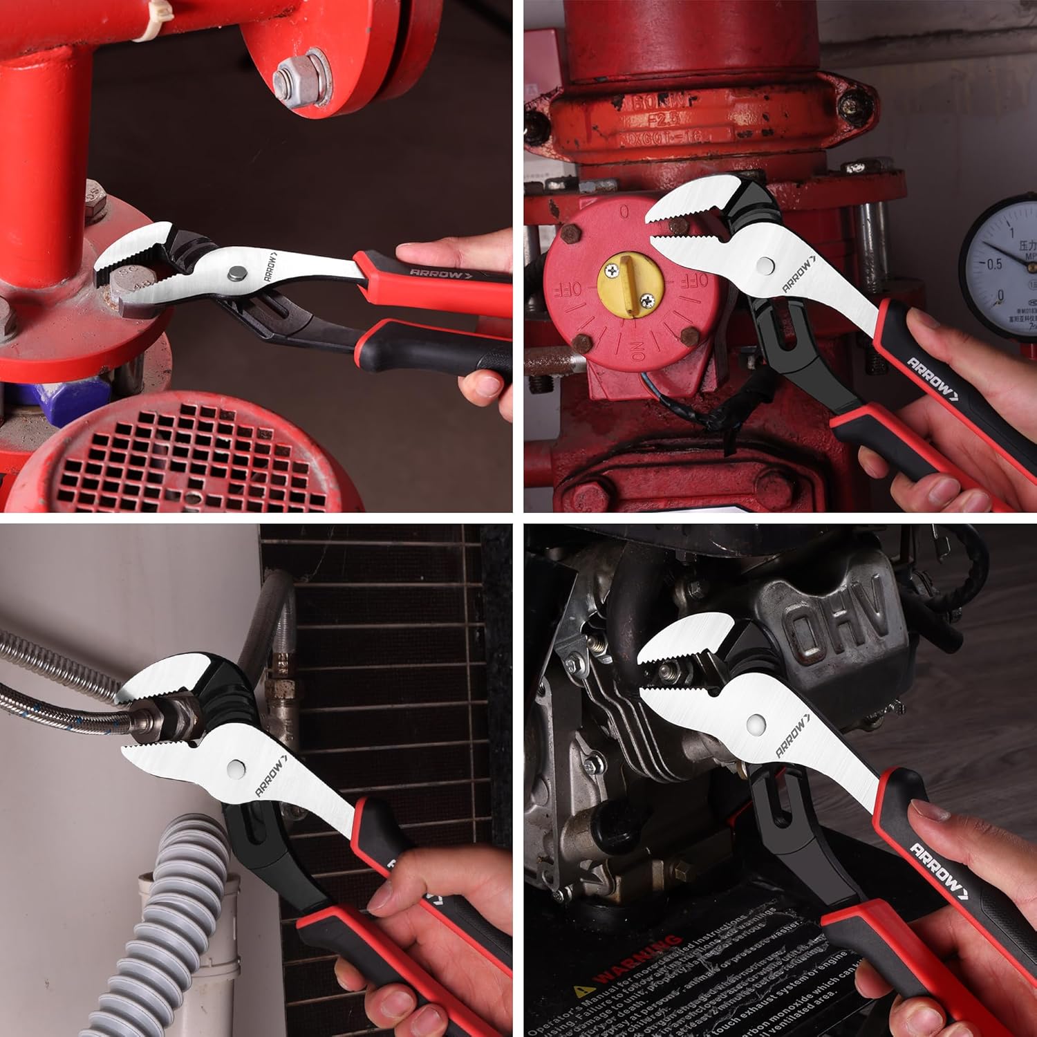 ARROW 12-Inch Groove Joint Pliers, Adjustable Water Pump Pliers with TPR Handle, High Carbon Steel Tongue and Groove Plier for Plumbing, Automotive and Household Repairs