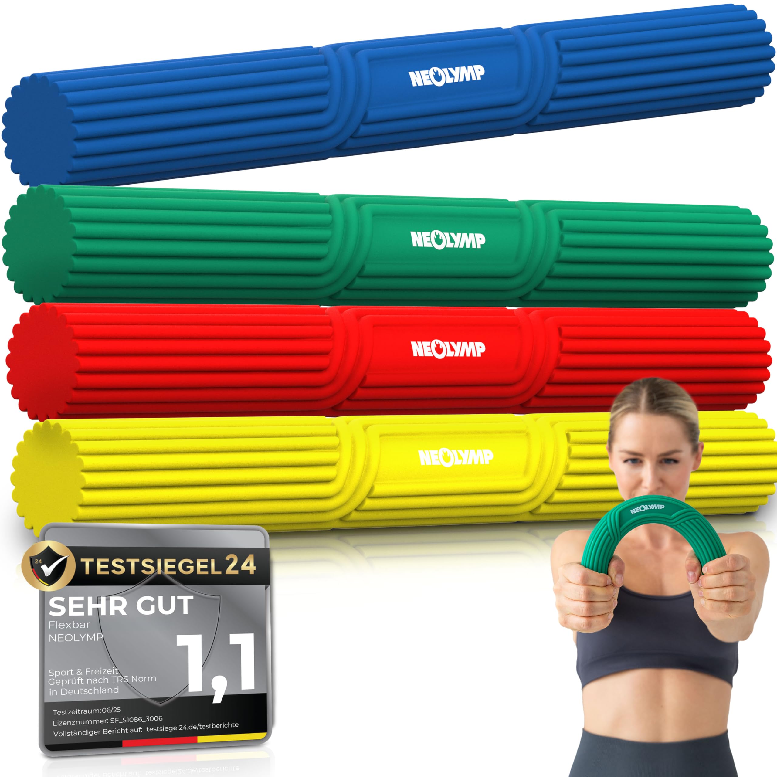 NEOLYMP Handtrainer Unterarmtrainer – Griffkraft & Rehabilitation – Therapy Bar aus Silikon, rutschfest & langlebig – Hand Trainingsgerät inkl. Tragetasche, Übungsheft & E-Book – Grip Strength Trainer