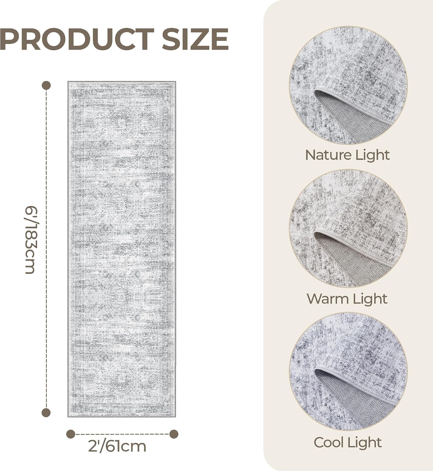 washable runner rugs for bedroom - 2x6 runner rug non slip, ultra-thin entryway runner, soft abstract kitchen runner for hallway, laundry, bathroom, indoor door mat(2'x6', grey/ivory) grey/ivory 2' x 6' (runner)