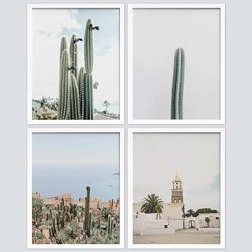 SIGNWIN Framed Desert Landscape Wall Art, Set of 4 Southwest Decor Saguaro Cactus Wall Decor Prints, Nature Wilderness Wall Decor for Living Room, Bedroom - 12"x16" White