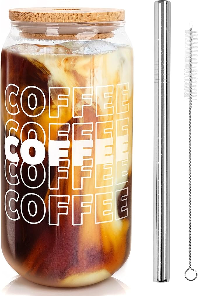 Mason Life Iced Coffee Cup, Iced Coffee Cups with Lids and Straws, Beer