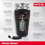 American Standard 10-US-AS-12-SL Élimination des ordures Système de broyage des déchets alimentaires en acier inoxydable anti-jam, ligne mince, 1.25 HP, noir