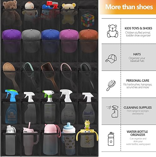 Miniatura 6 de Organizador de zapatos para colgar sobre la puerta, 40 bolsillos grandes de malla, para armario, detrás de la puerta, soporte de almacenamiento para