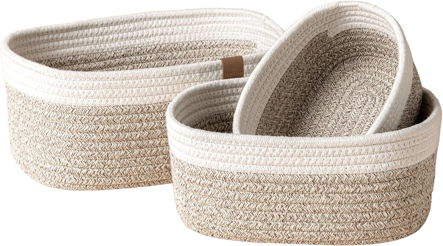 Amazon.com: Sea Team 3-Pack Rectangle Woven Cotton Rope Storage Baskets ...