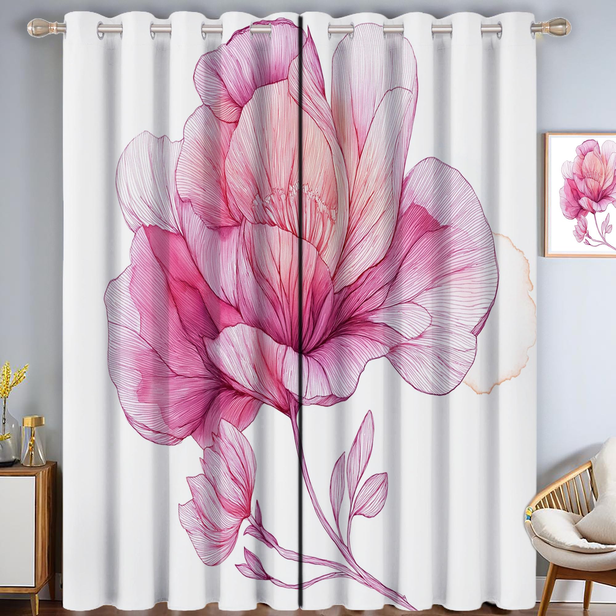 Rideau blanc opaque motif pastel fleurs isolant 140x200
