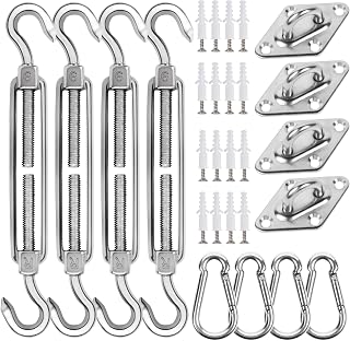 yofit 44 Pcs Shade Sail Hardware Kit, 6 Inch Outdoor Sun Sail Accessories, 304 Stainless Steel Turnbuckles & Brackets for Triangle/Rectangle Sails, Patio Canopy Installation Hardware Set Waterproof