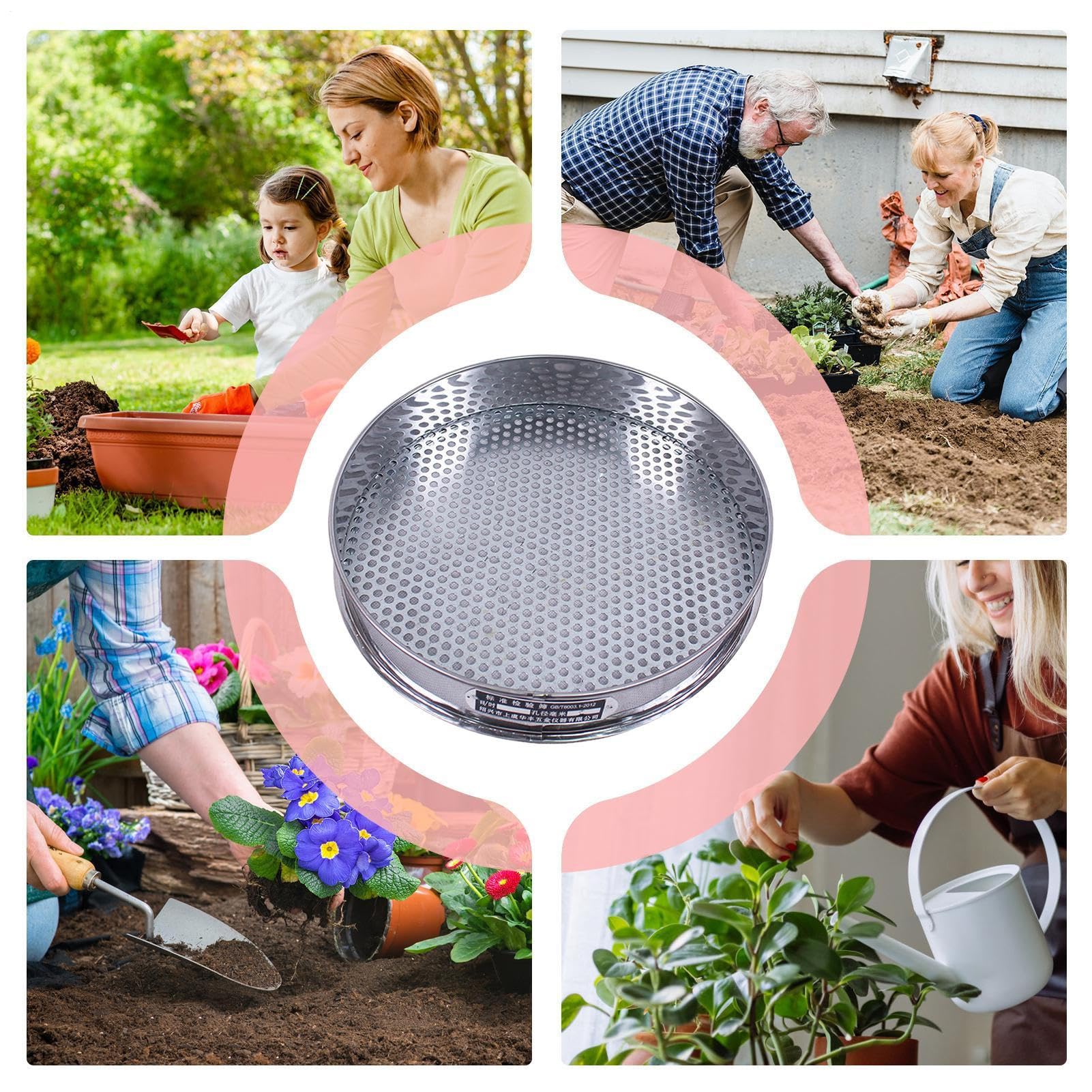 Setaccio per Terreno da Giardino, in Acciaio, Diametro 20 cm, per Uso Alimentare, 7,5 mm, Foro Rotondo, per Terreno, Farina, Farina, Cottura, Giardinaggio, Uso Domestico, affidabile Strumento da