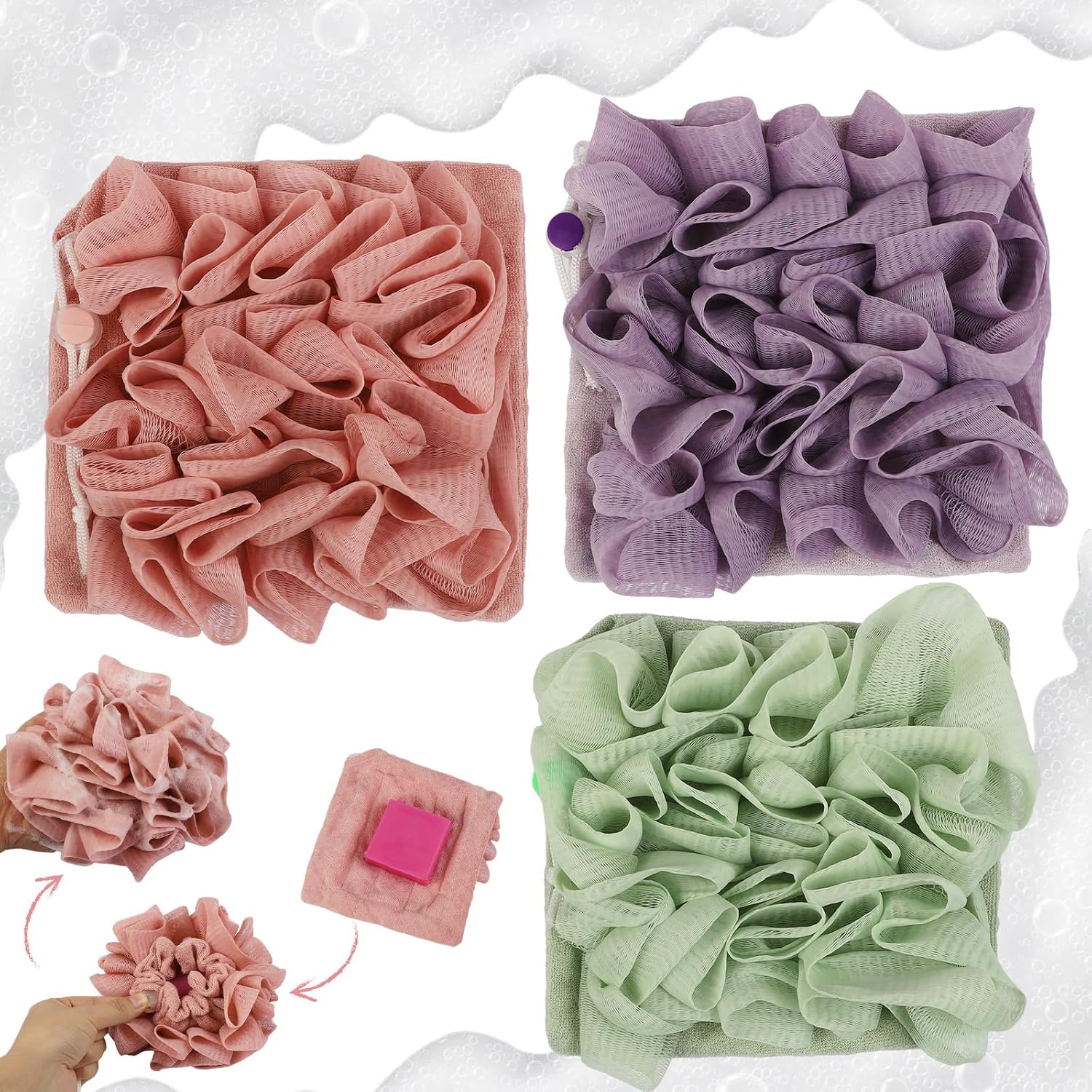 Amazon.com: Wslfokida 3pcs Leeffa Loofah Washcloth, 2-in-1 Shower ...