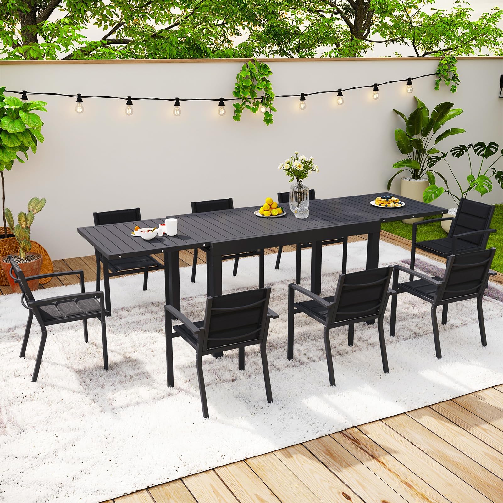 Devoko Set Tavolo e Sedie Da Giardino in Alluminio 8 Persone, 130-260CM Allungabile, Grigio Scuro