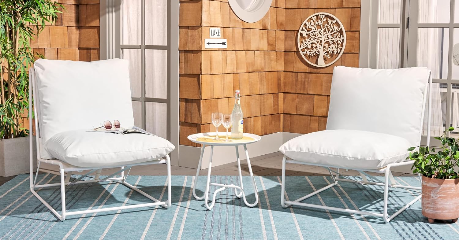 SAFAVIEH Outdoor Collection Archie White/Beige 3-Piece Patio Set