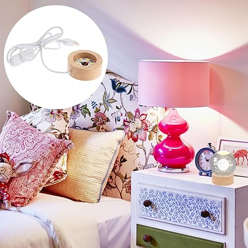Miniatura 6 de Angoily Base de pantalla LED de madera, base iluminada de madera, base de soporte de luz LED para arte de cristal, pantalla de madera para arte de