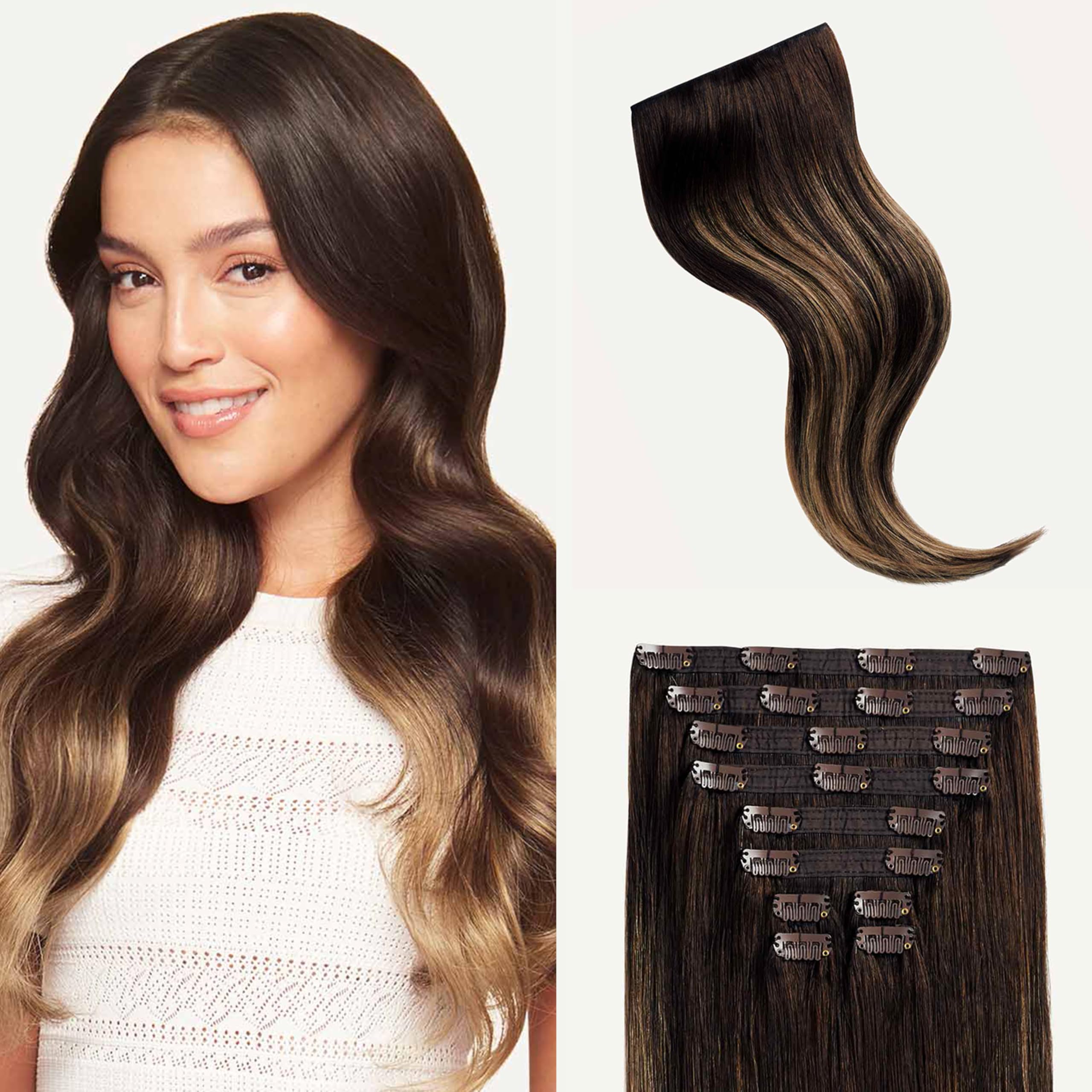 Luxy 100% Remy Human Hair, Classic 160g Clip-In Hair Extensions - 10 Wefts Multi-Dimensional Color for Natural Blending, Adds Volume & Length, Easy