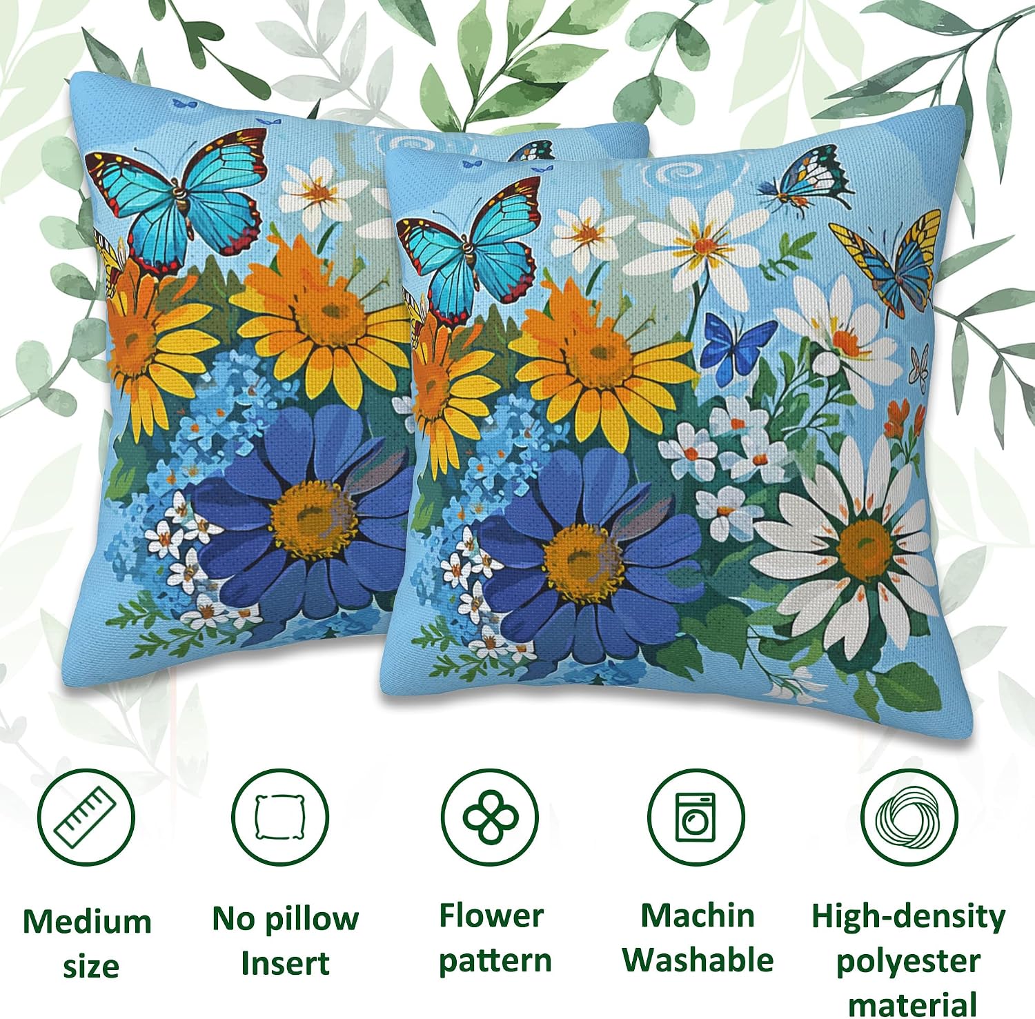 Throw Pillow Cover Case Watercolor Flower Pillow Covers 18x18 Inch Set of 2,Soft Decorative Throw Pillow Case for Living Room Bedroom Sofa Couch Cushion Covers image 4