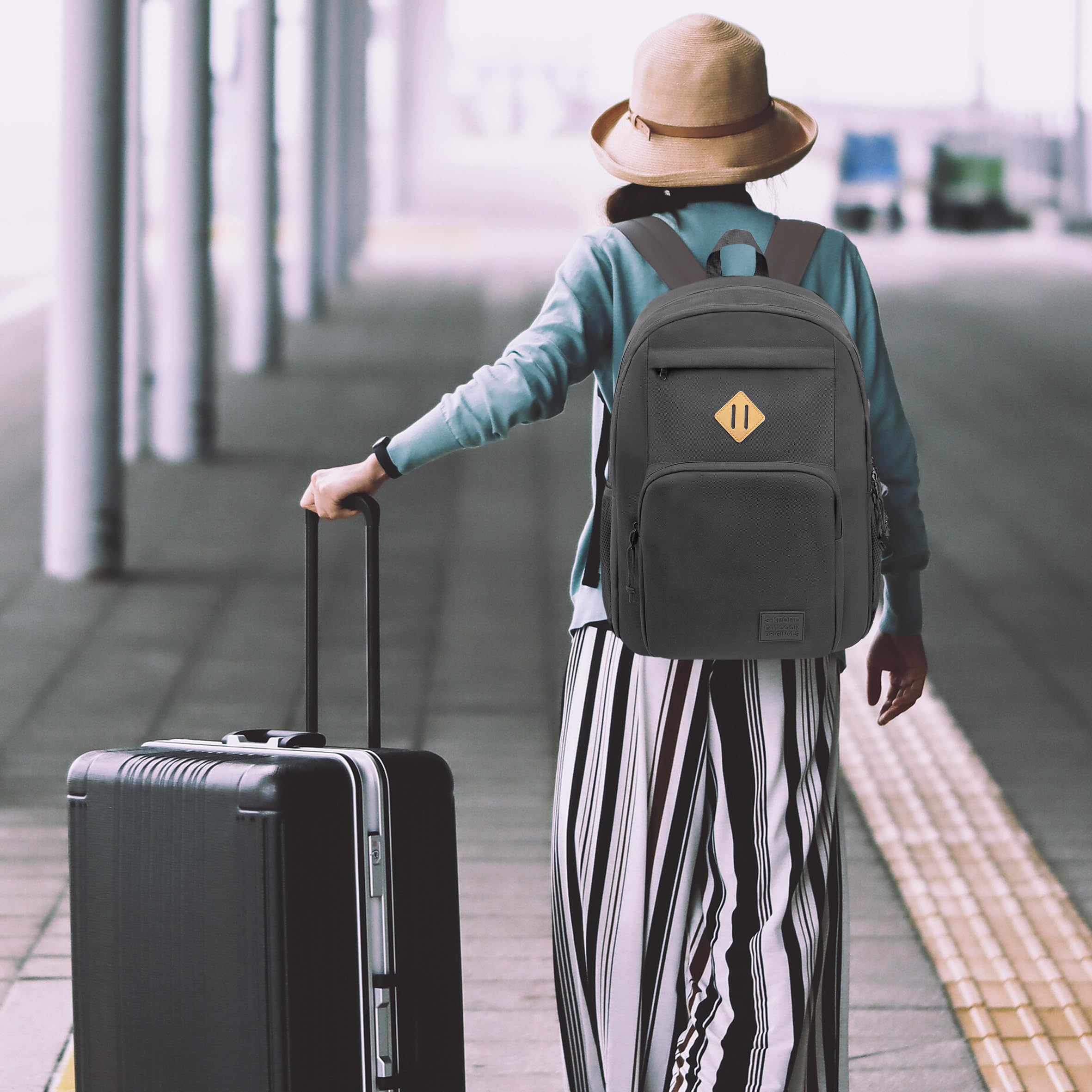 KEOFID Zaino da viaggio classico a mano per uomini e donne, zaino antifurto per laptop con porta di ricarica USB