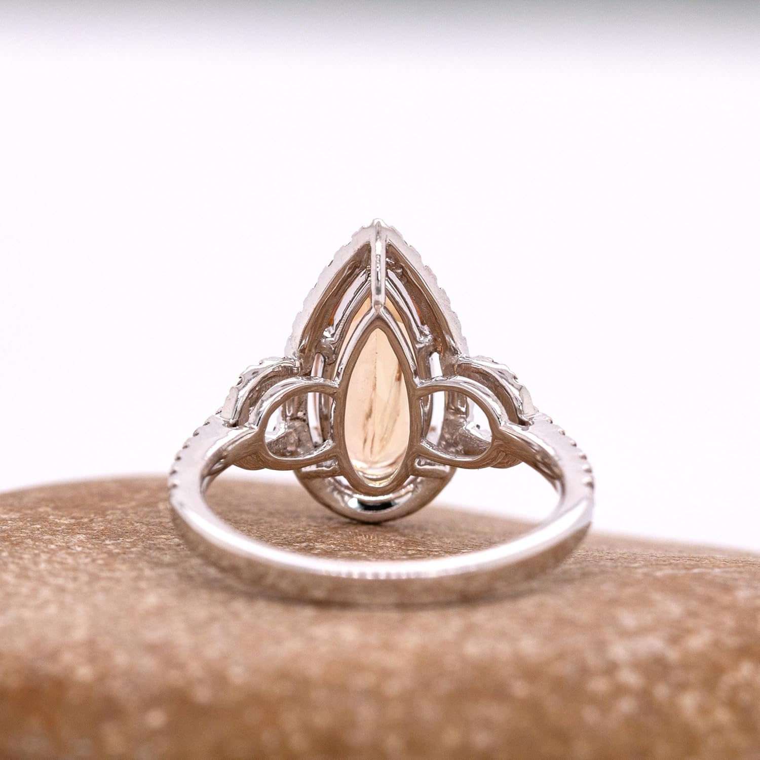 NNJ 12.3cts Natural Gemstone Imperial Topaz and Diamond Engagement Ring in Solid 14K White Gold | November Birthstone | Wedding Anniversary Promise Ring For Women