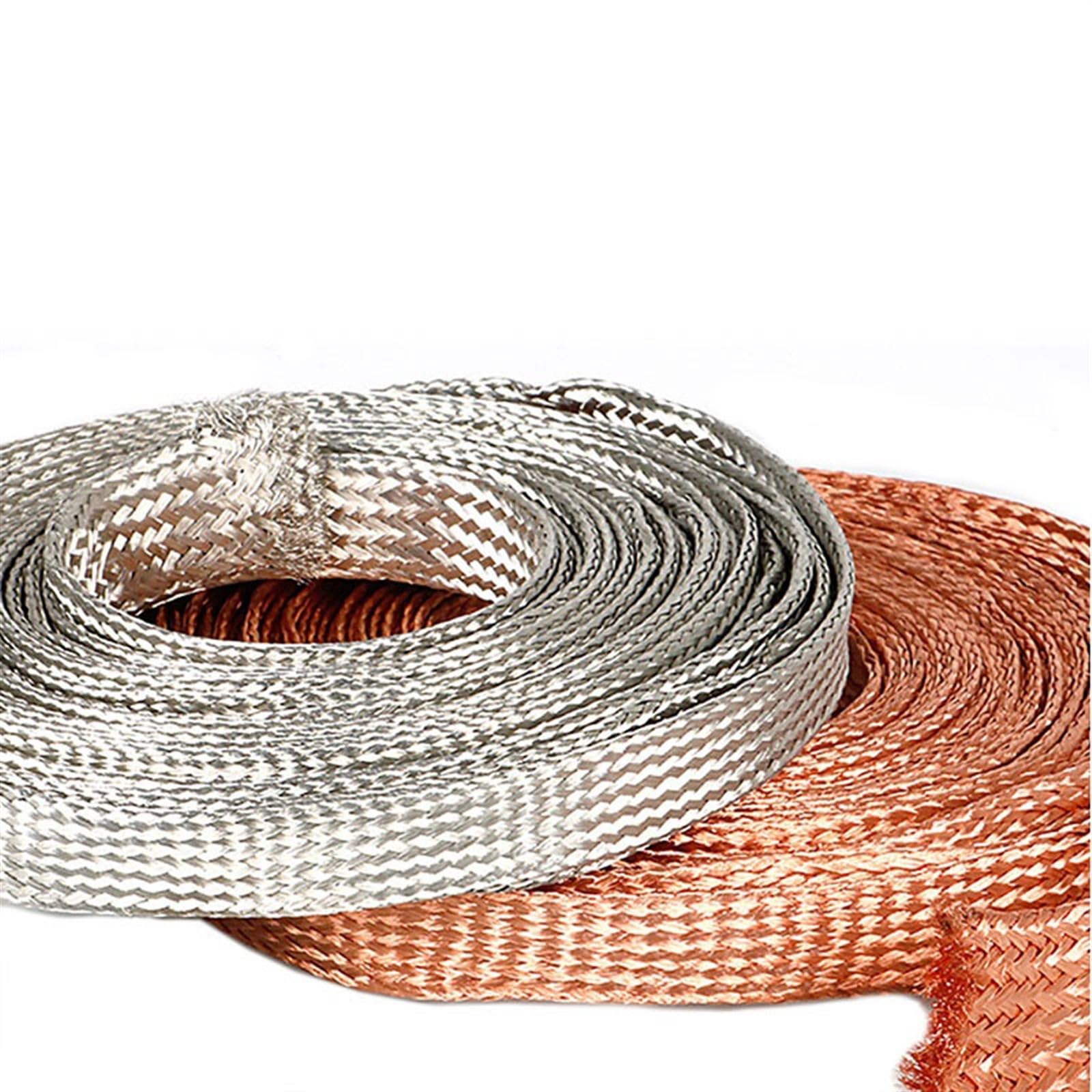 Cable, Cable de señal Alta flexibilidad, blindado, Cable Tierra Cobre Desnudo estañado, Cinta Trenzada conductora, Ancho 1,5 mm, 12, 4 y 20(Copper,20 Meters 5mm Width 2.5mm2)