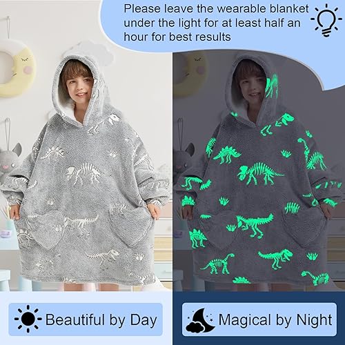 Miniatura 90 de Wearable Blanket Hoodie for Kids Oversized Sherpa Blanket Hoodie for Kids Boys Girls Teens 6-13YR,Navy Shark