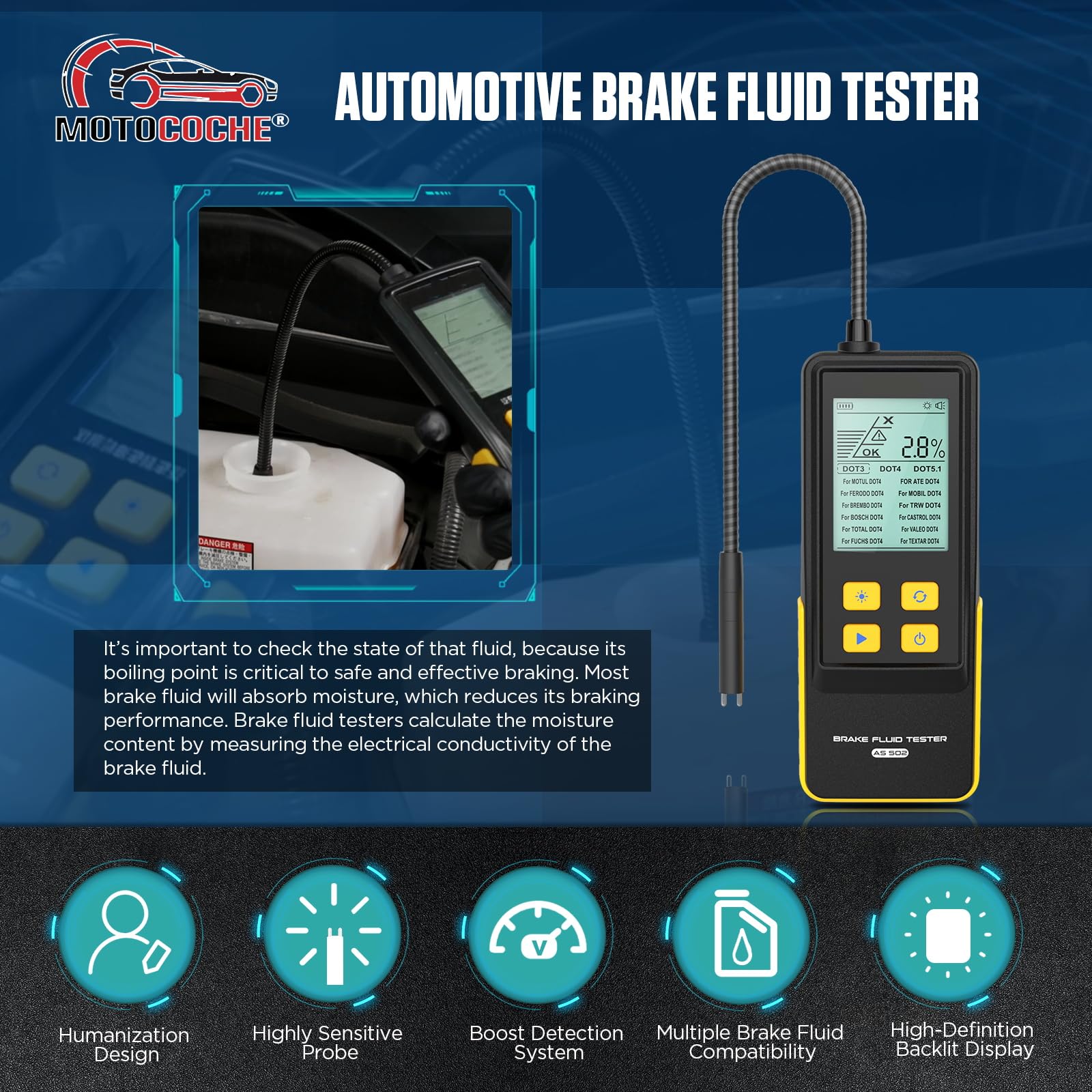 Tester Liquido Freni Alta Precisione per Auto DOT3 DOT4 DOT5.1