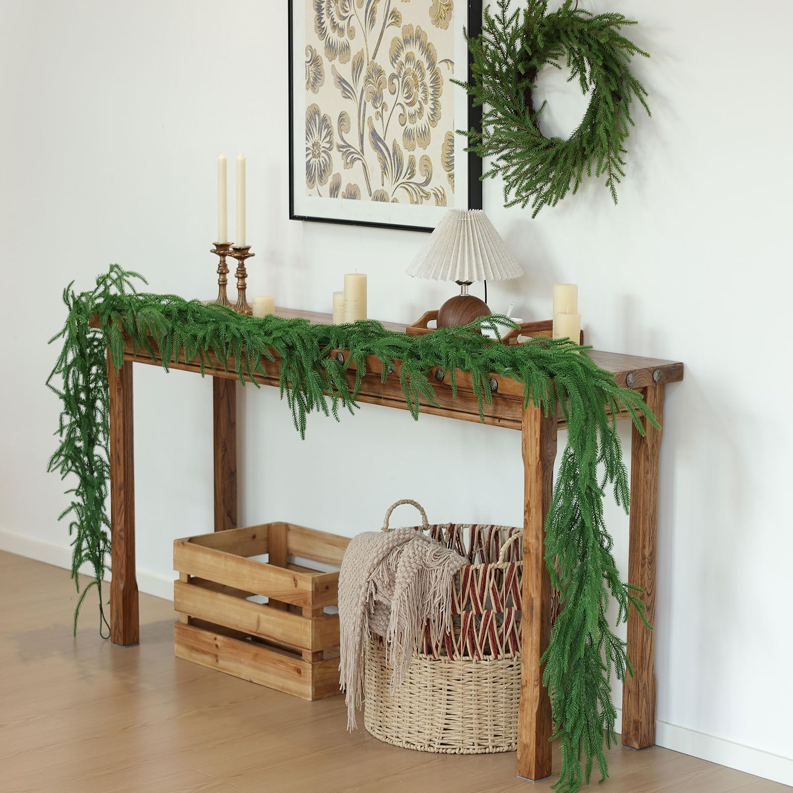 MIZII Guirnalda de Navidad de 6 pies, guirnalda de pino artificial de Norfolk de tacto real, guirnalda de pino sintético de Norfolk, decoración de Navidad para Navidad, chimenea, manto, decoración del
