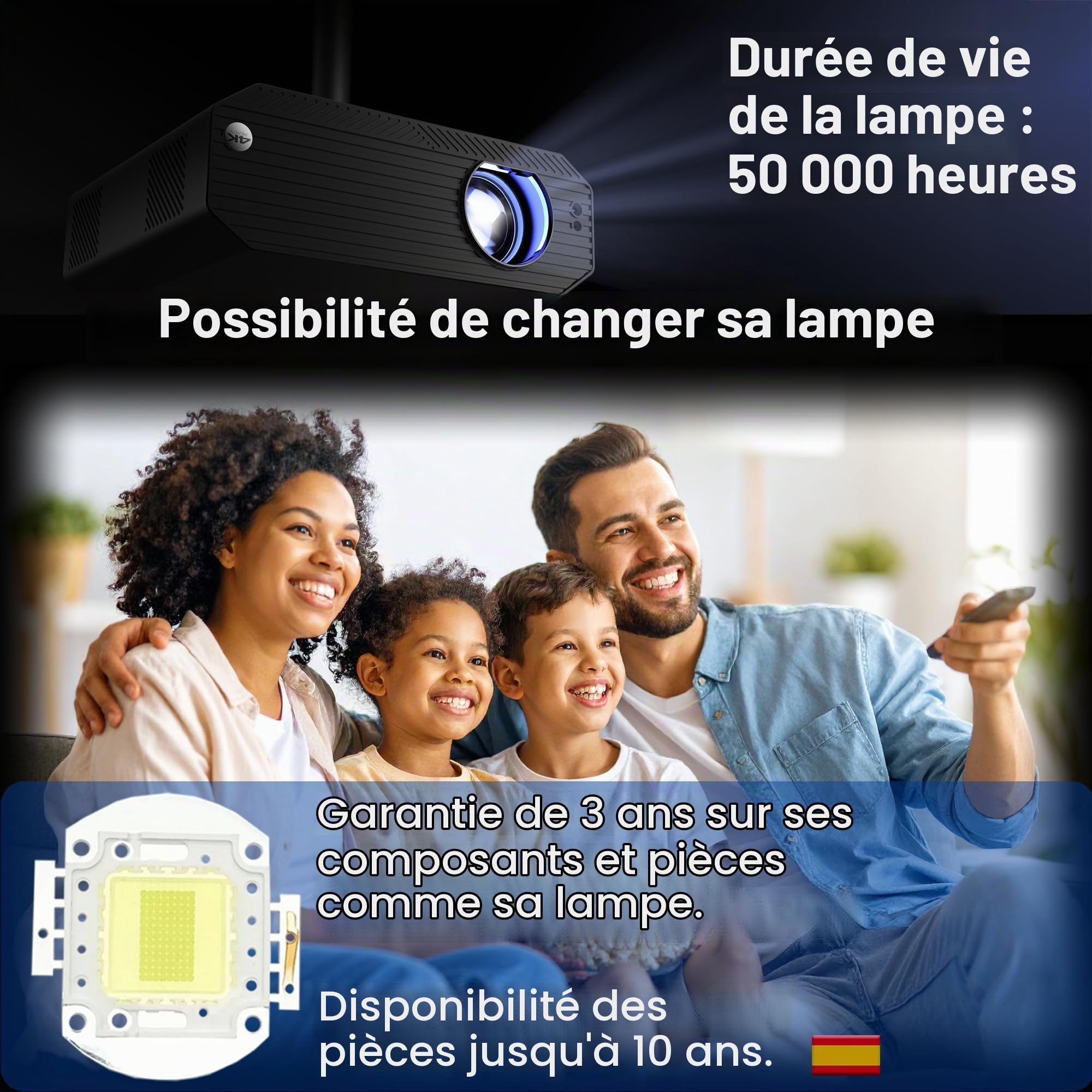 Vidéoprojecteur 1800 ANSI lumens, home cinéma et présentations, mise au point motorisée, Keystone 4D, zoom numérique, HDMI, USB-C, jack 3.5, haut-parleur 10W (GoogleTV licencié)