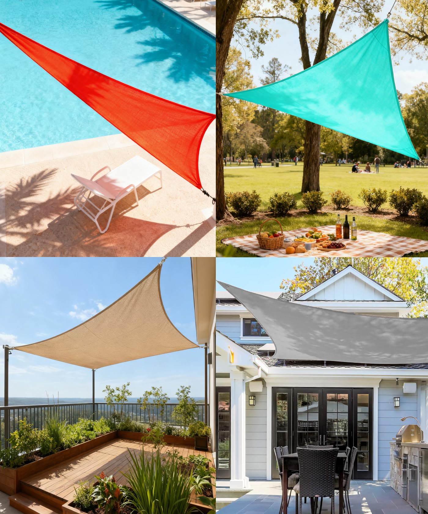 Sonnensegel, 2 m x 4 m, rechteckig, wasserdicht, PES-Polyester, 98 % UV-Schutz, für Terrasse / Garten, rechteckig, mit Seilen im Lieferumfang enthalten, cremefarben