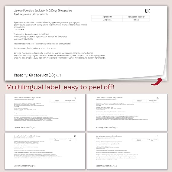 Jarrow Formulas, Lactoferrin (Apolactoferrin), 250mg, 60 Capsules, Lab Tested, Soy Free, Gluten Free, Non-GMO