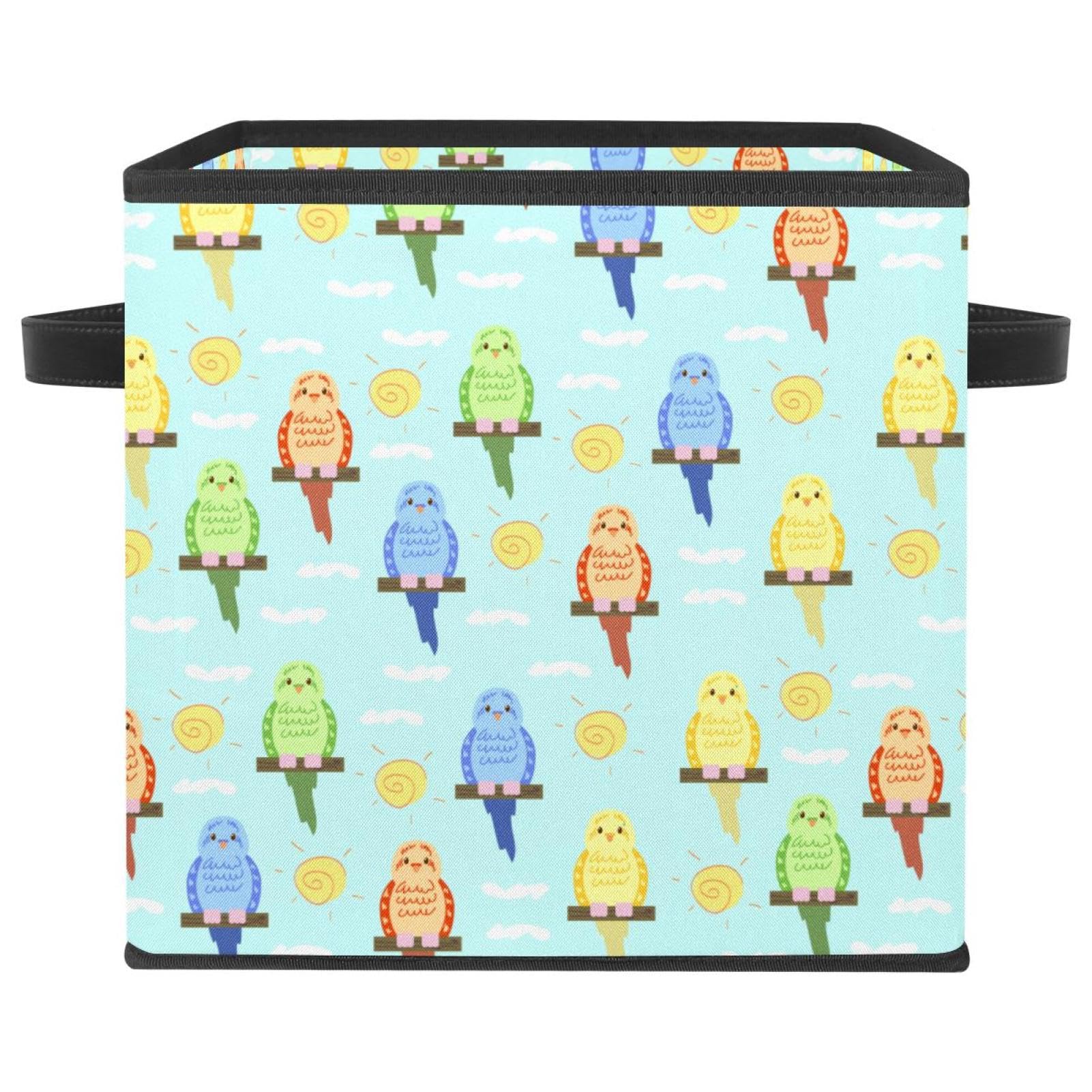 Boîte de rangement pour vêtements cube pliable en tissu avec poignées motif perruche maison