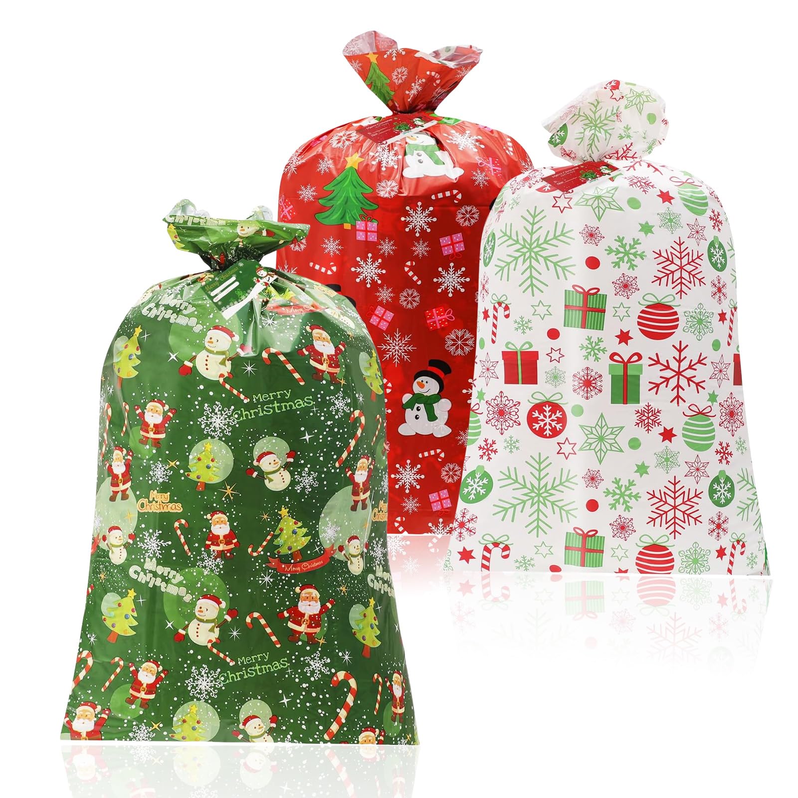 3P 56×36 inch Extra Large Christmas Bags Jumbo Christmas Sacks with Gift Tag,Red Snowman Gift Wrapping Bag Reusable Oversized Xmas Present Storage Bags Giant Gifts Bag for Winter Holiday Party Favors