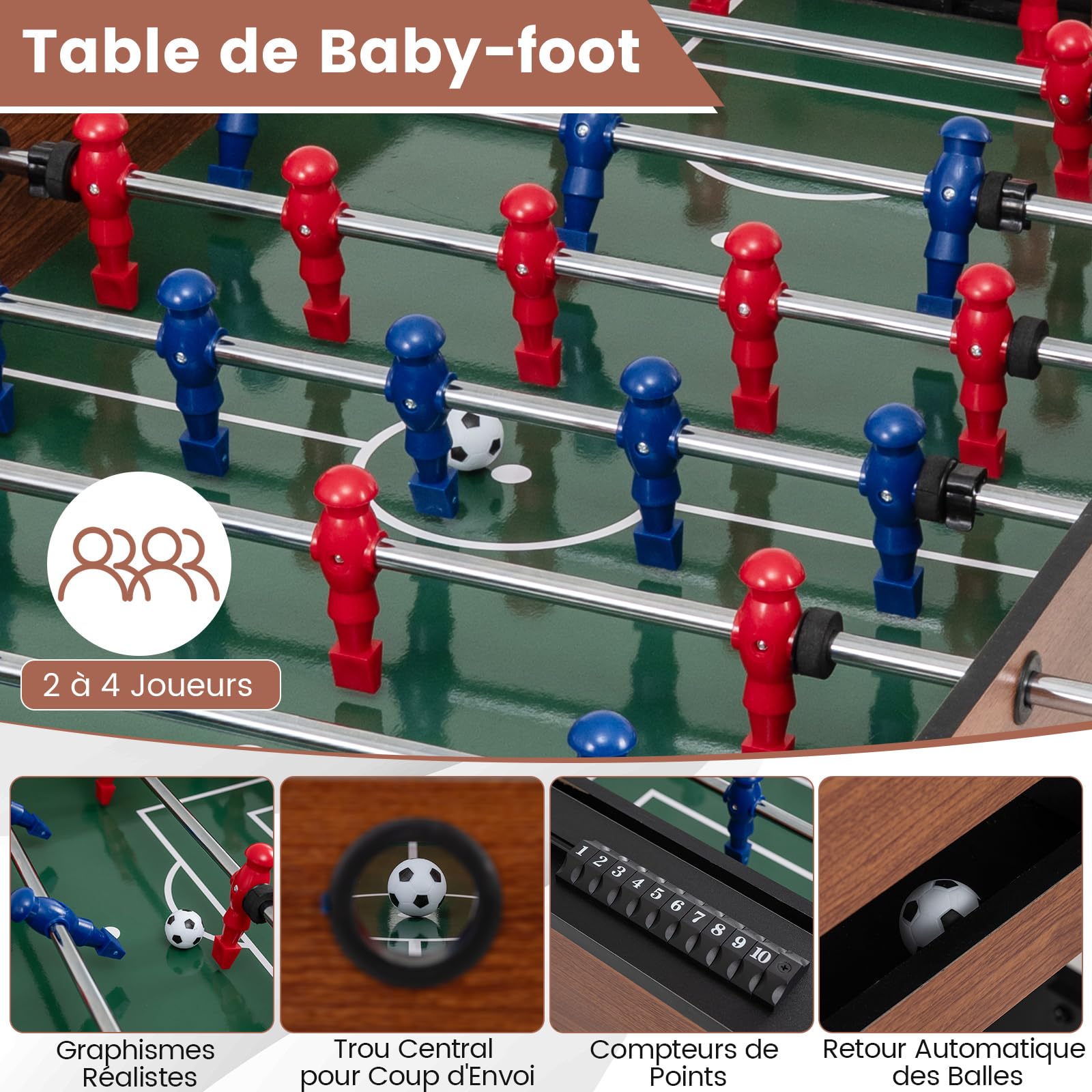 DREAMADE Table de Jeu Pivotante, Baby-Foot & Billard 2 en 1, Table d'Arcade Rotative avec Cadre en Métal, Pack d'Accessoires de Jeu pour Salle de Jeux à Domicile, sous-Sol, Adolescents & Adultes