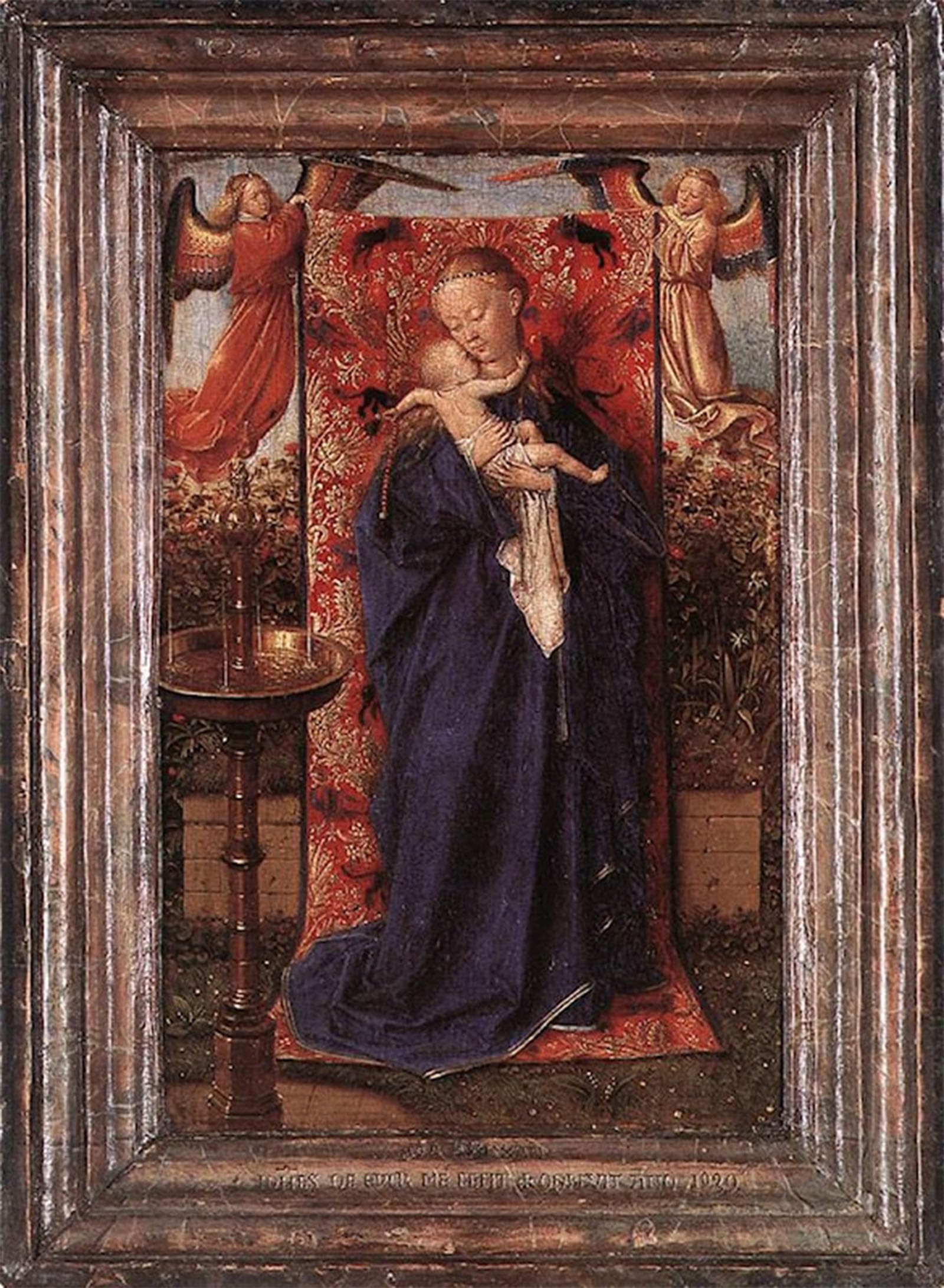 Serendipitp No Frame Abstract Painting Mural Print Picture Wall Decor Painting Lady And Child At The Fountain By Jan Van Eyck Vintage Wall Artwork For Home Decor 60X90cm