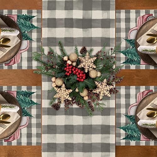 Miniatura 8 de Camino de mesa rosa de 13 x 72 pulgadas, camino de mesa de copo de nieve en acuarela de Navidad para invierno, vacaciones, casa de campo, camino de