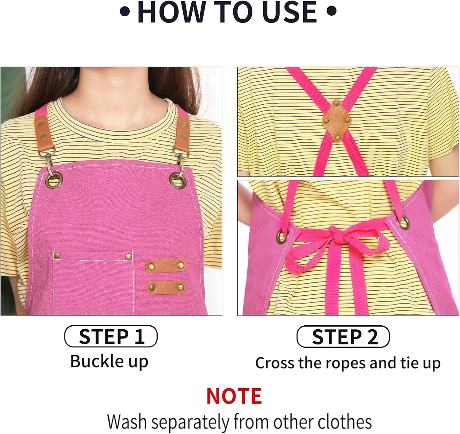 ZOMAO Apron for Women,Baking Kitchen Cooking Apron with Pockets, Cotton Canvas Cross Back Apron with Adjustable Strap and Large Pockets,BBQ Drawing Crafting Aprons for Women Chef (Pink) - Image 6