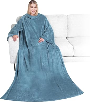 PAVILIA Wearable Blanket with Sleeves for Adult Women Men, Cozy Fleece Warm Wrap Throw with Arms, Gifts for Christmas, Wife
